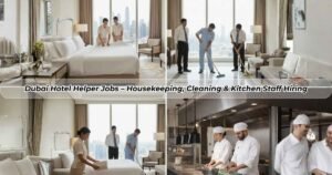 Dubai hotel helper staff cleaning guest rooms, assisting in kitchen, and maintaining hotel hygiene efficiently