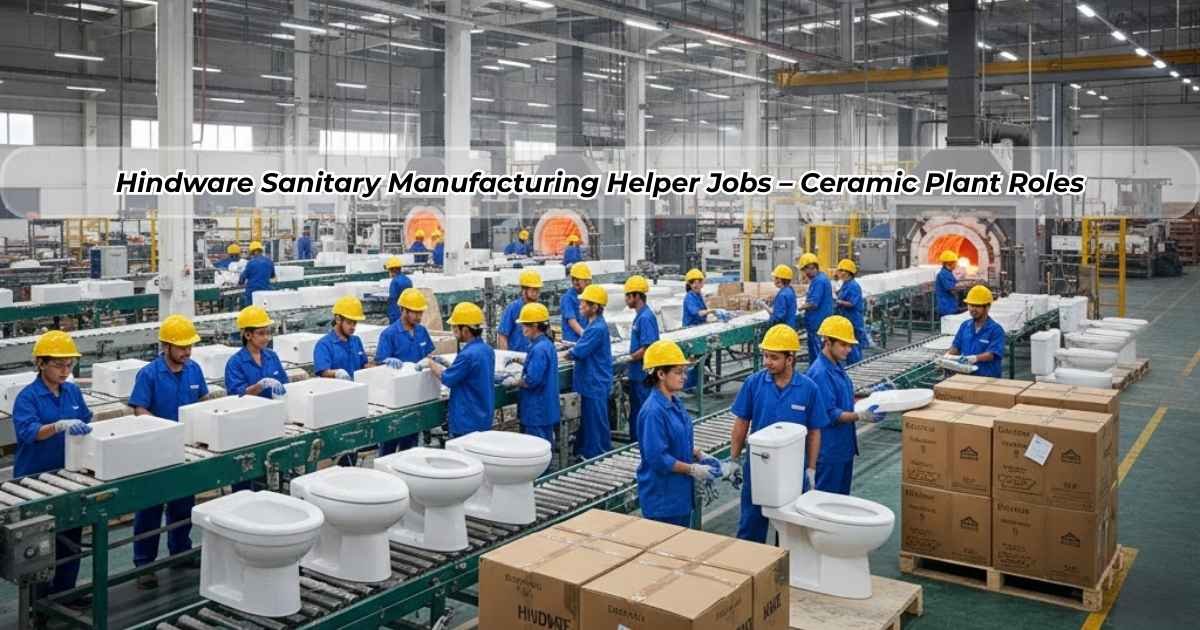 Hindware sanitary manufacturing helper assisting in ceramic production, parts handling, packaging, and plant support roles in an industrial facility in India.