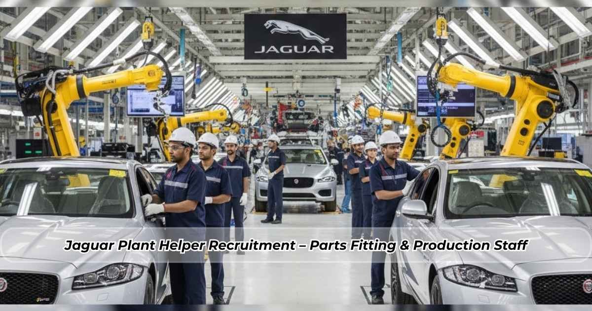 Jaguar plant helper assisting in parts fitting, assembly line, and production support roles in an automobile manufacturing facility in India.