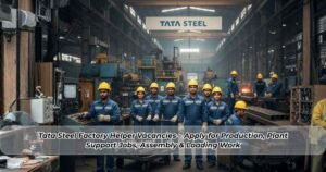 Tata Steel factory helper assisting in production, plant support, assembly, and loading operations in an industrial steel manufacturing facility in India.