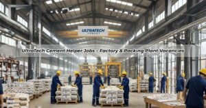 UltraTech Cement factory helper working in production and packing plant operations inside an Indian cement manufacturing facility.